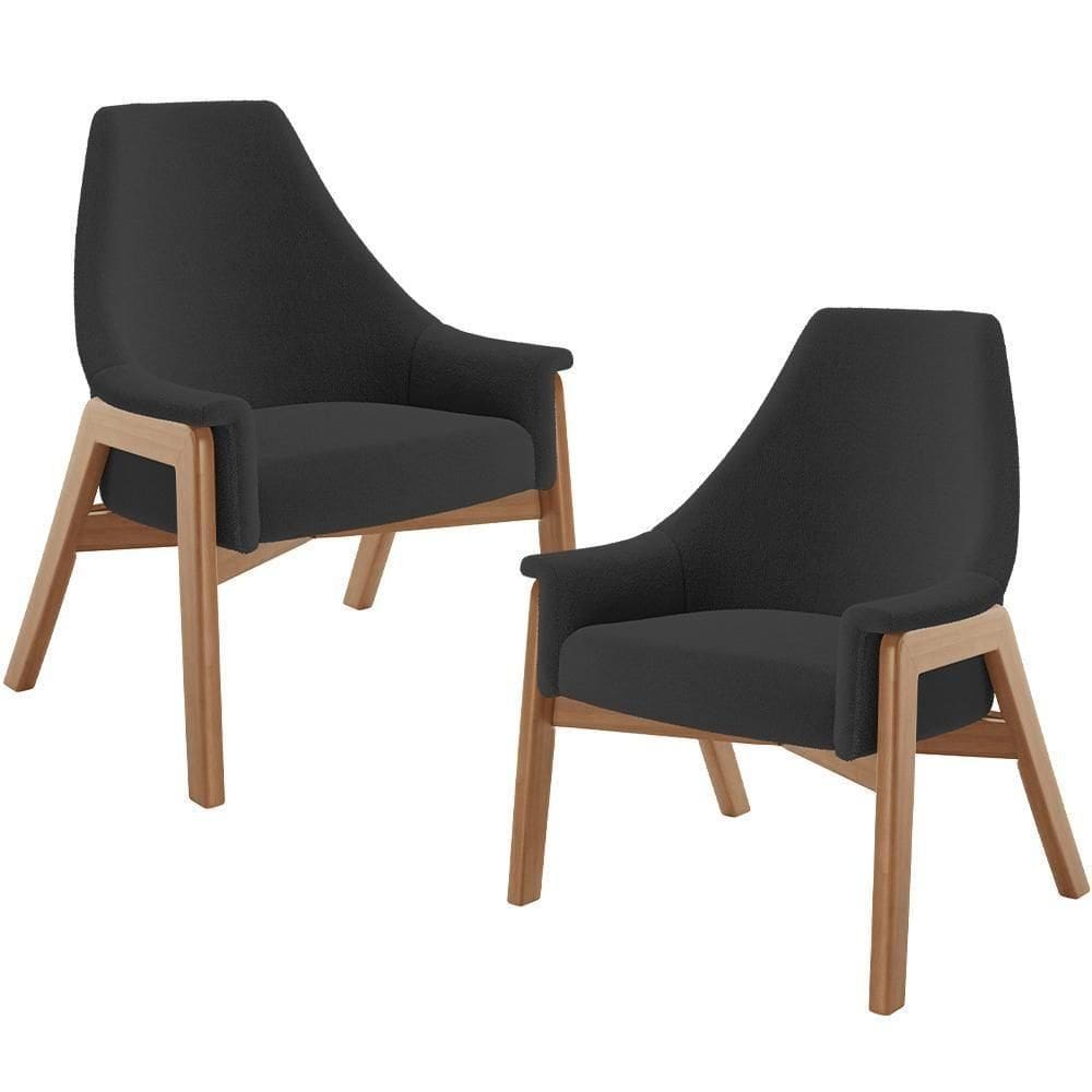 Kit 02 Poltronas Decorativa Sakura L02 Bouclê Preto