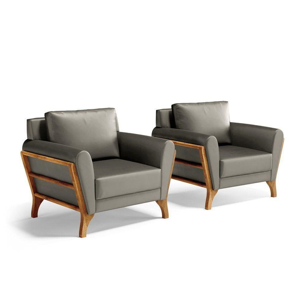 Kit 2 Poltronas Sabrina De Madeira Maciça Com Almofada Veludo Chumbo 109