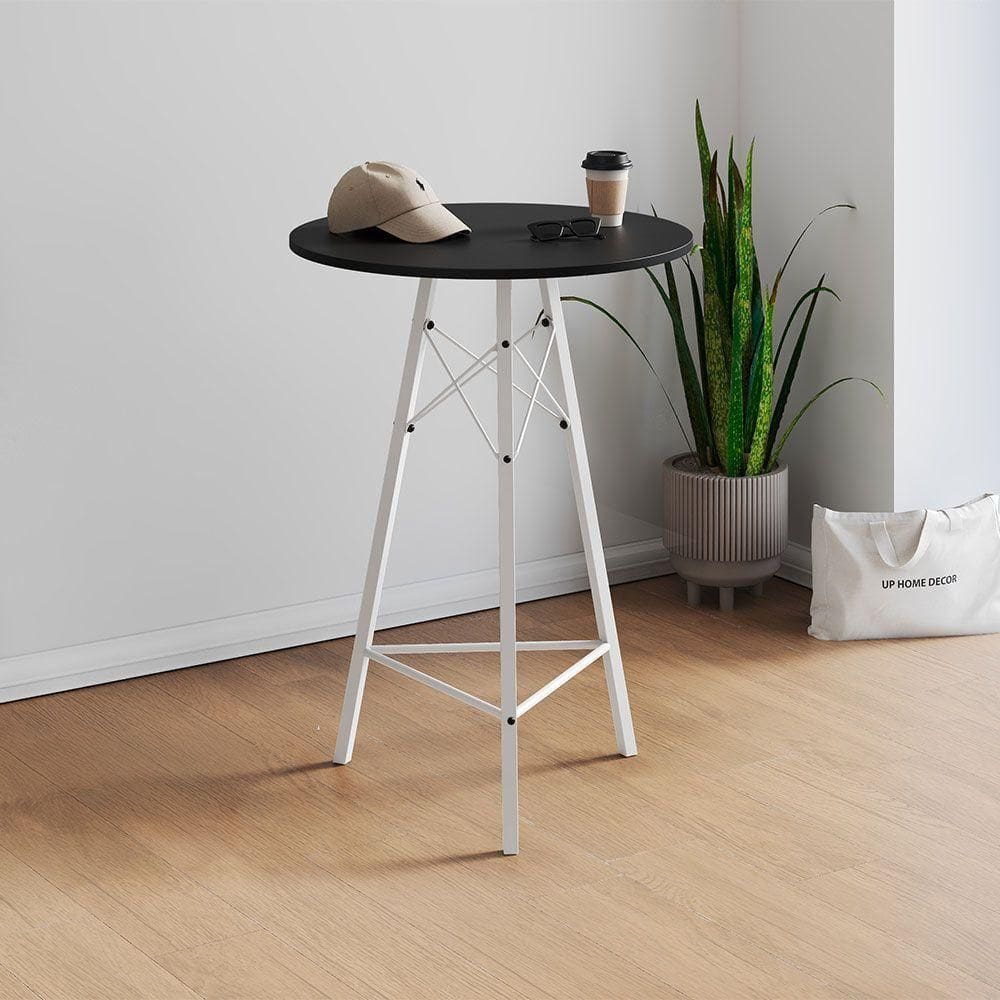 Mesa Bistrô Redonda Estrutura Em Ferro Branco Com Tampo Preto