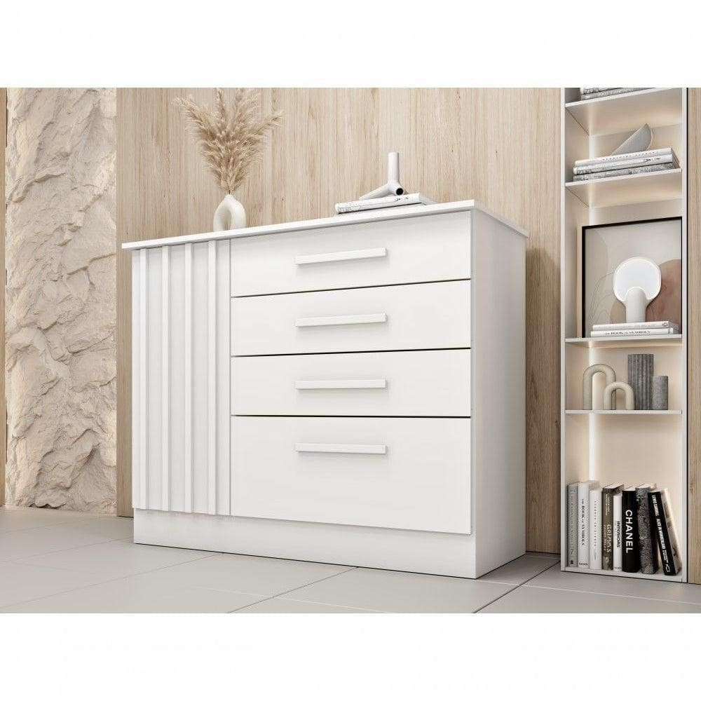 Cômoda Guarani Ripada 4 Gavetas E 1 Porta Tcil Cor:neve