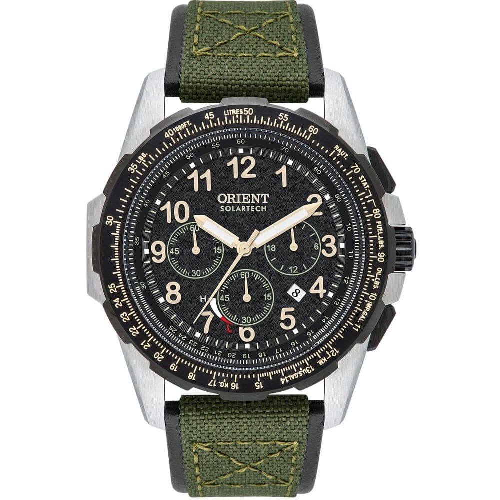 Relogio Orient Solar Cronografo Preto Nylon Verde Mbsnc007 P2ex
