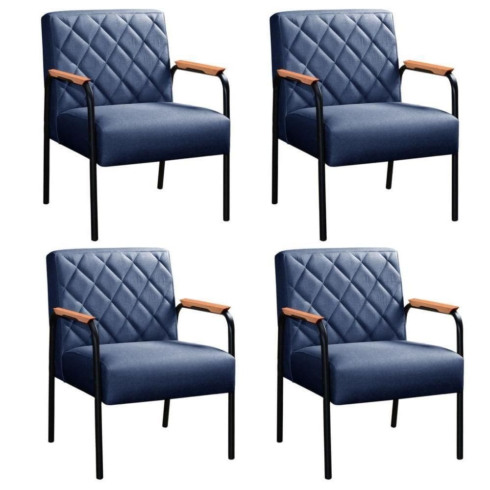 Kit 4 Cadeiras Ludmilla Modernas Decorativa Confortáveis - Linho Azul 330
