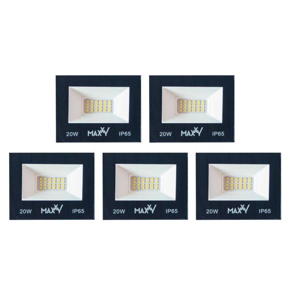 Kit 5 Refletores Retangulares Led 100% 20W Fria