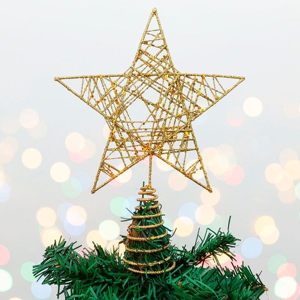 Ponteira Estrela Gliter Dourado Enfeite Árvore De Natal 24cm