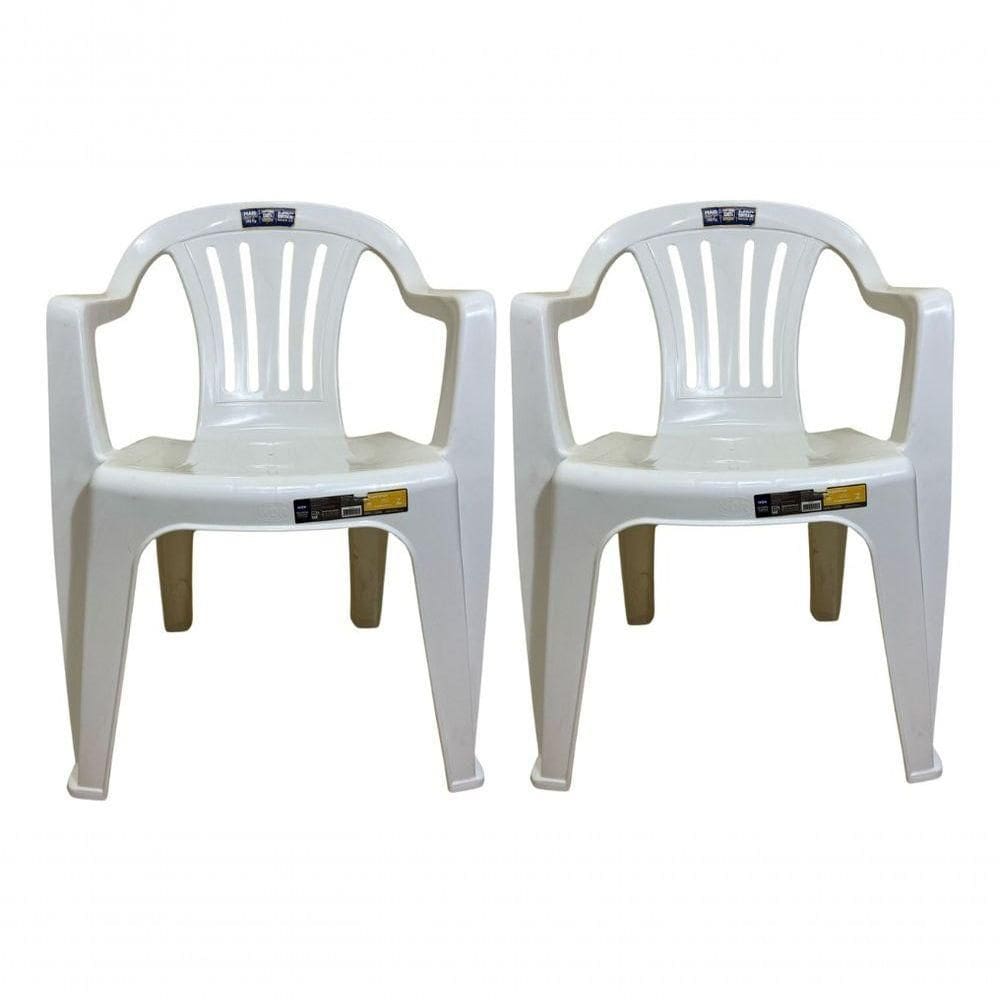 02 Cadeira Poltrona Plástico Mor Resistente Braço Bela Vista