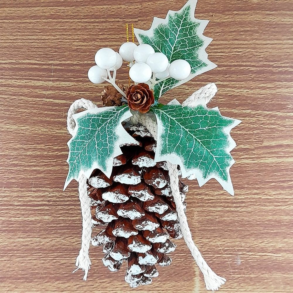 Pendentes Pinha Nevado Enfeite Árvore Natal 20x10cm Kit 8pçs