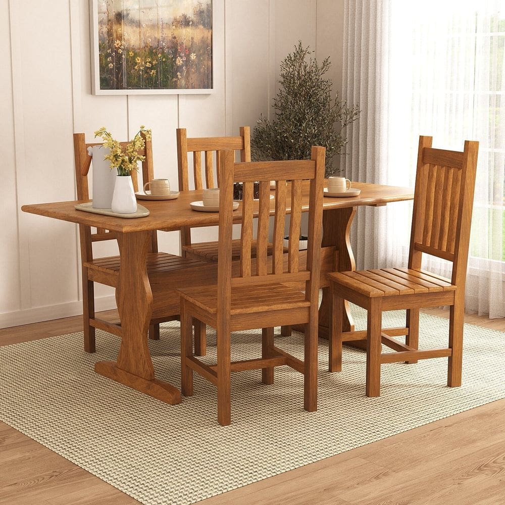 Conjunto Mesa 120cm X 80cm com 4 Cadeiras Assento Maciço Germany Mogno Mel