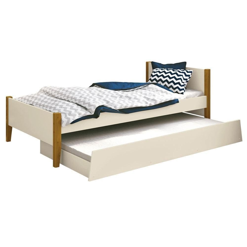 Cama Babá Solteiro Com Auxiliar Simba Areia Fosco Com Madeira - Moveisaqui