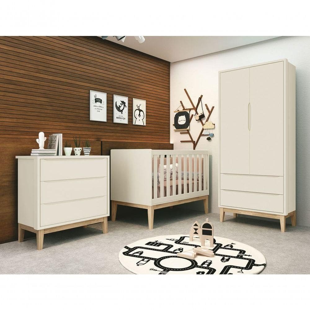 Jogo De Quarto Para Bebê Completo 2 Portas Classic New Areia Fosco Com Natural - Reller