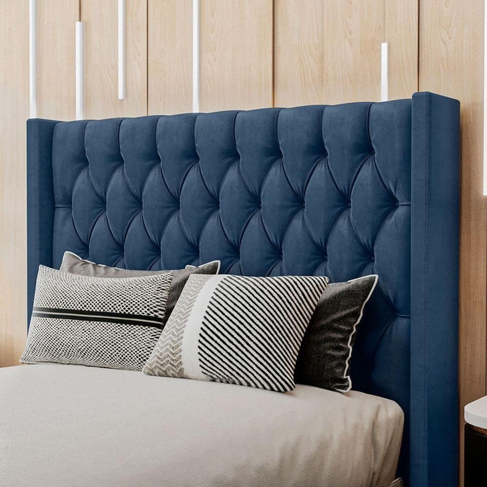 Cabeceira Estofada King 195 Cm Pérola Veludo Cor: Azul Marinho