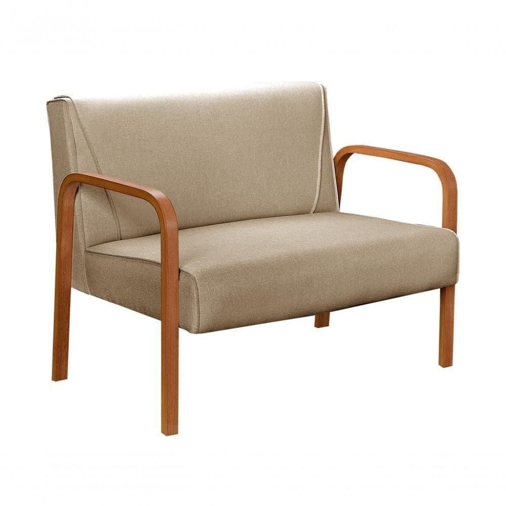 Poltrona Namoradeira Anita Decorativa Braço Madeira Moderna Linho Marrom 150