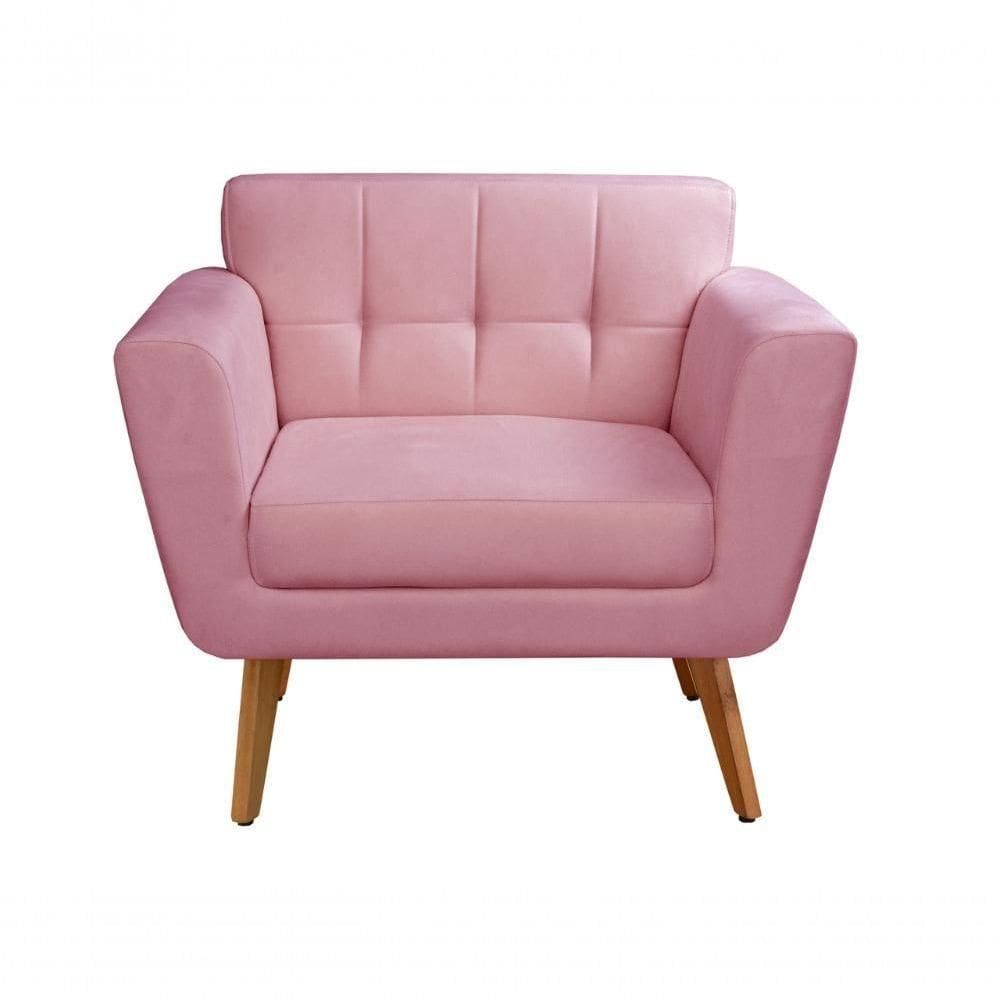Poltrona Decorativa Bruna Living Sala Quarto Recepção - Suede Rosa 280