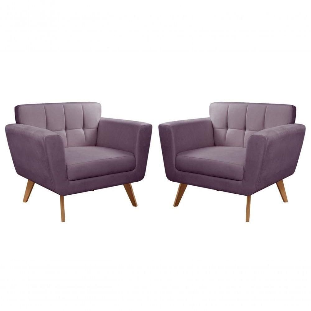 Conjunto 2 Poltronas Bruna Confortável Decorativa Moderna - Veludo Roxo 380