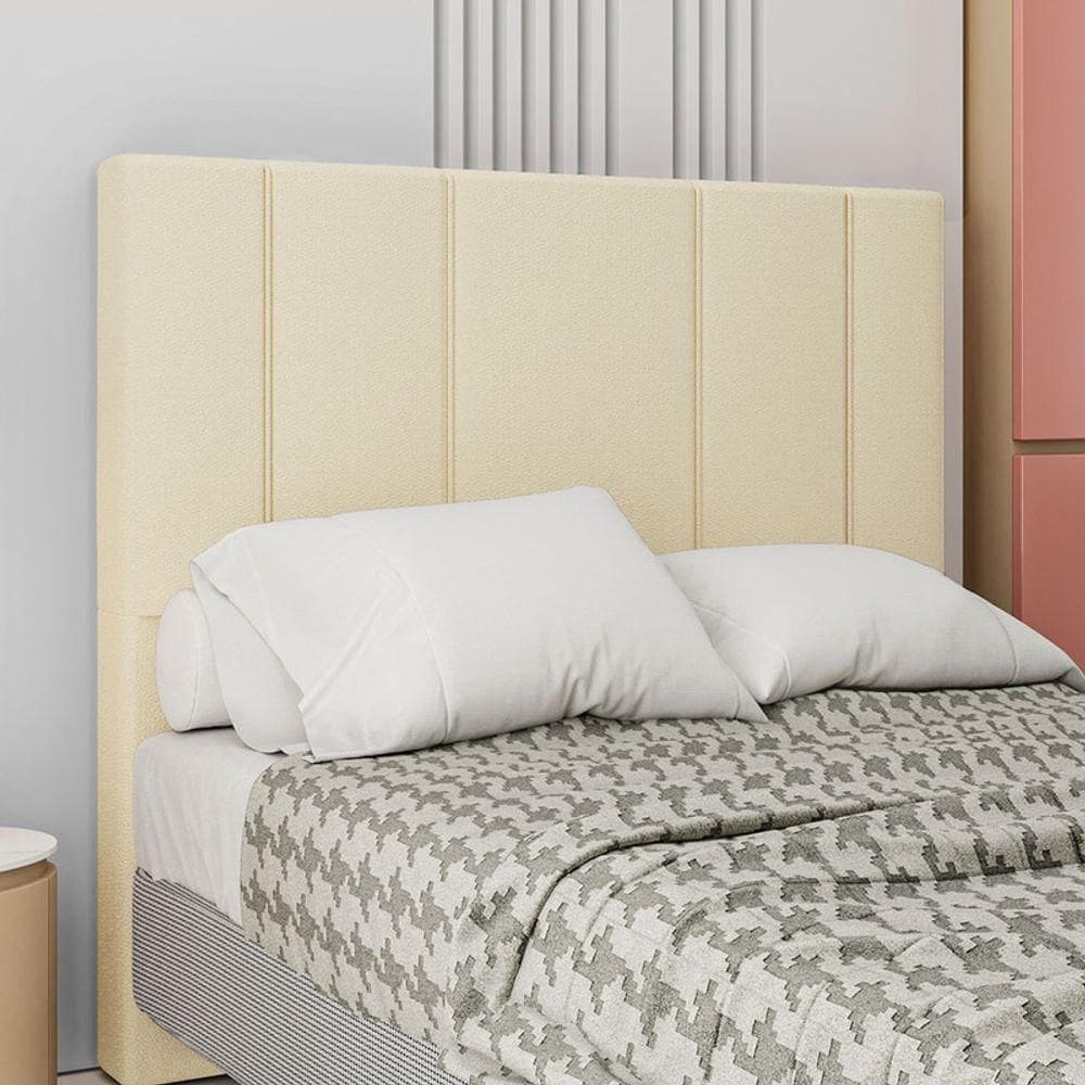 Cabeceira Estofada Queen 160 Cm Rubi Linho Cor: Creme