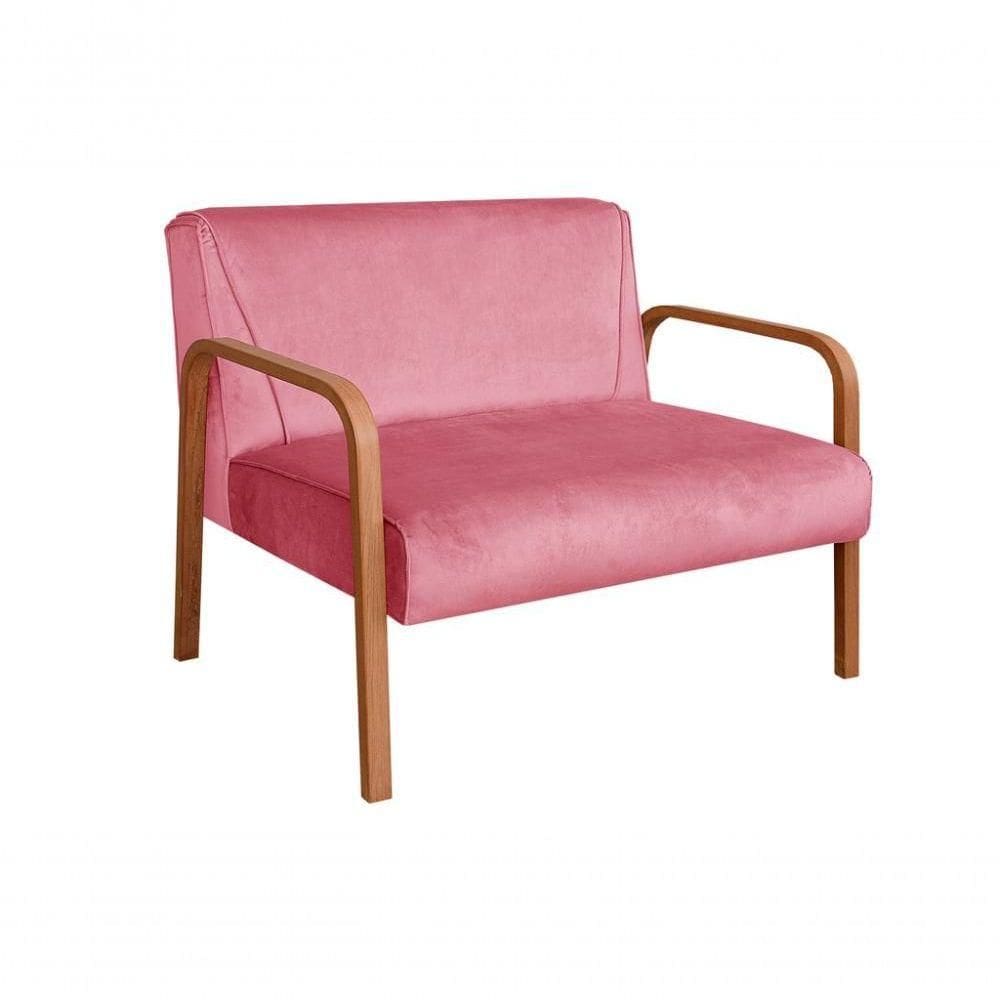 Poltrona Namoradeira Anita Decorativa Braço Madeira Moderna Suede Rosa 280