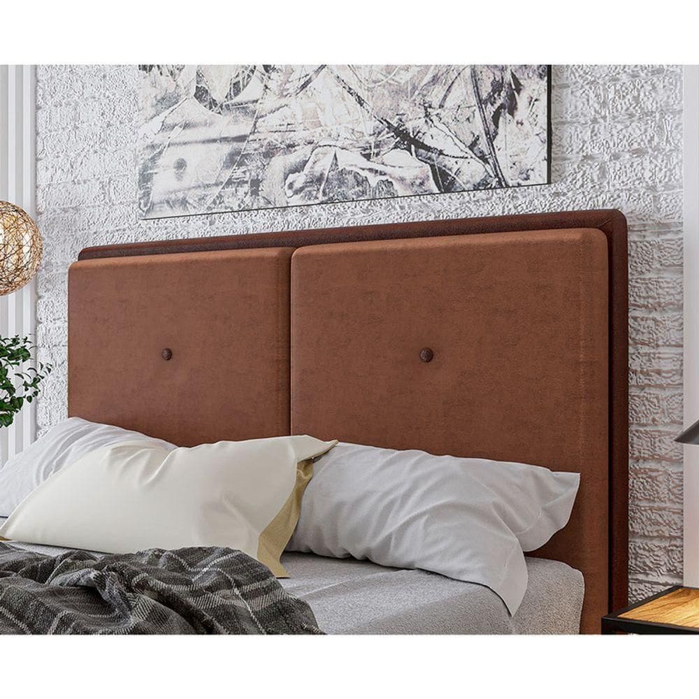 Cabeceira Estofada Queen 160 Cm Coral Veludo Cor: Terracota