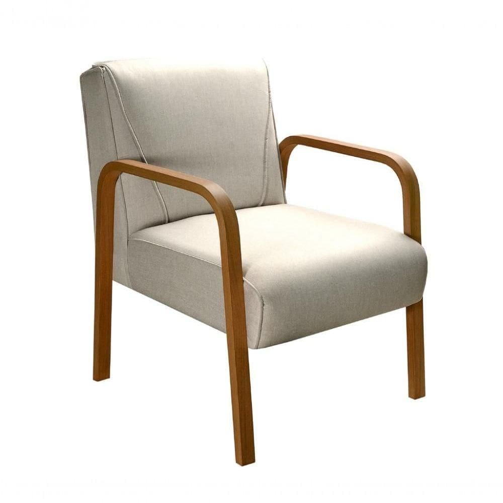 Poltrona Decorativa Anita Cadeira Moderna Sala Recepção - Linho Bege 140