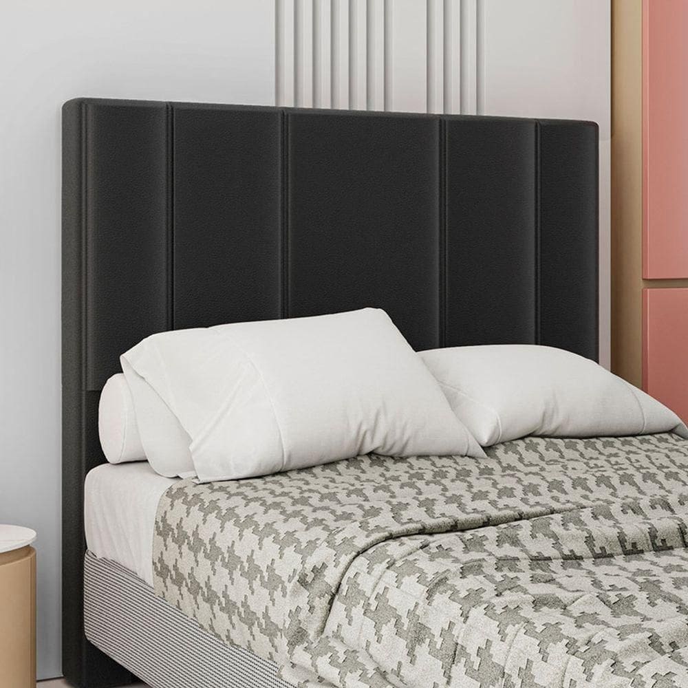 Cabeceira Estofada Queen 160 Cm Rubi Corino Cor: Preto