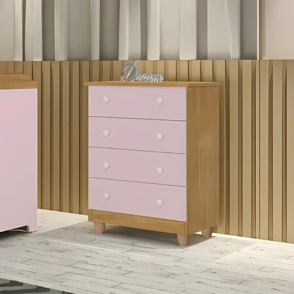 Cômoda Lara Compacta Moderna 4 Gavetas Em Mdf Alta Qualidade Rosa Nature