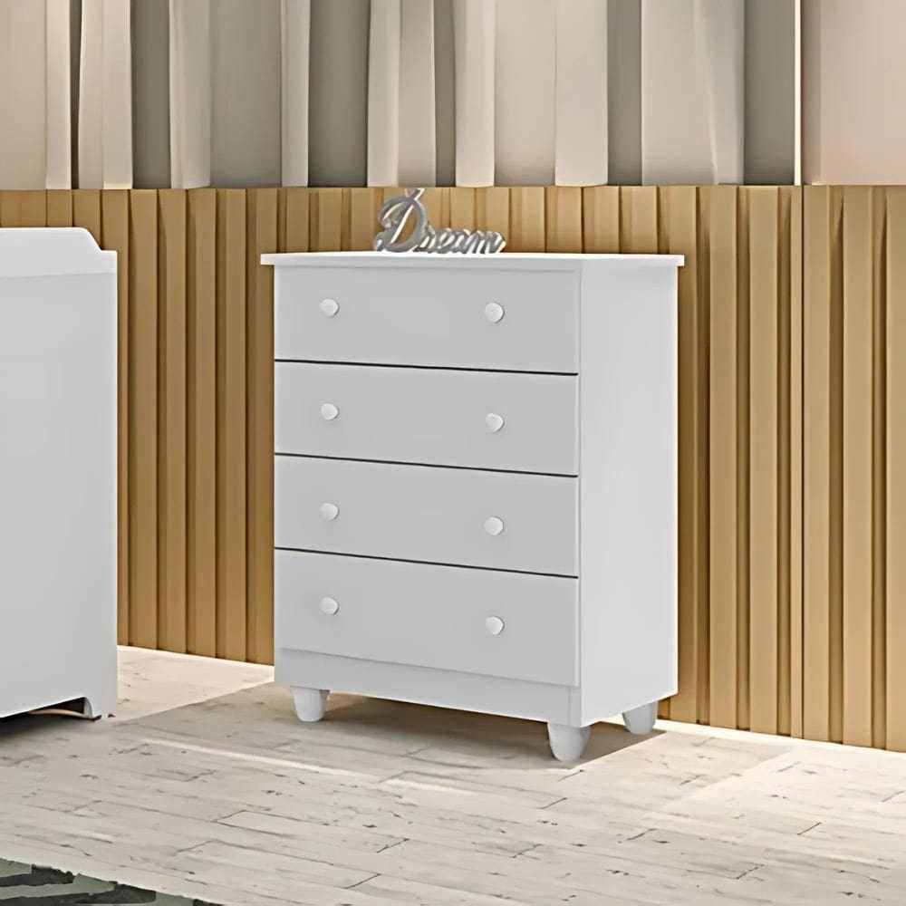 Cômoda Lara Compacta Moderna 4 Gavetas Em Mdf Alta Qualidade Cor:branco