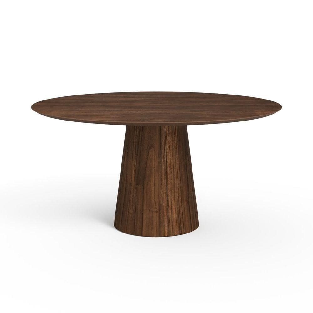 Mesa De Jantar Redonda 160cm Scandi 8 Lugares Lamina Natural De Madeira Castanho