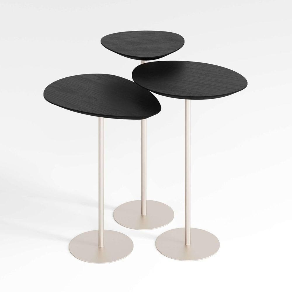 Conjunto De 3 Mesas Laterais Orgânicas Kaleo Base Champanhe Tampo Preto