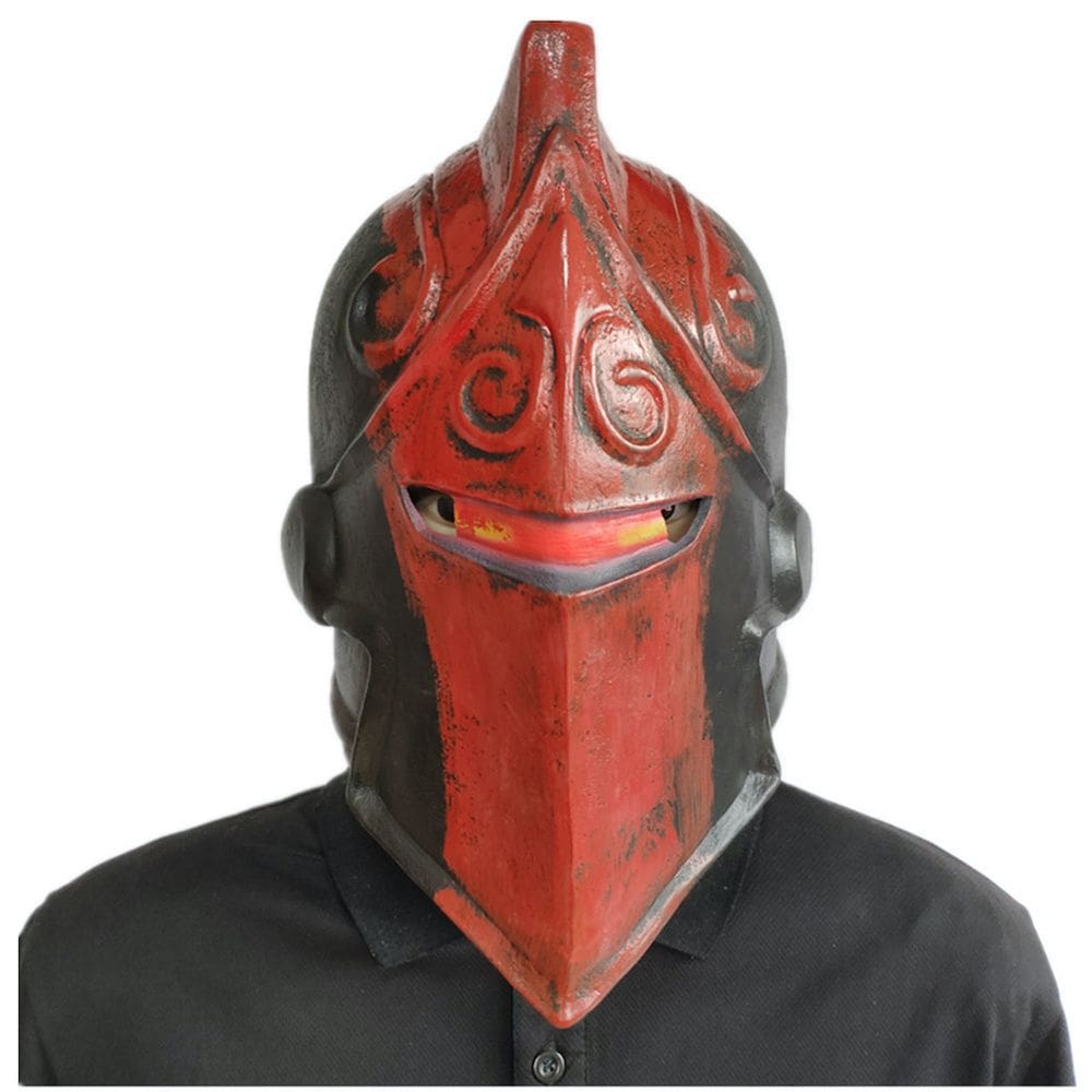 Máscara facial completa de látex Red Knight Headgear para cosplay de festa