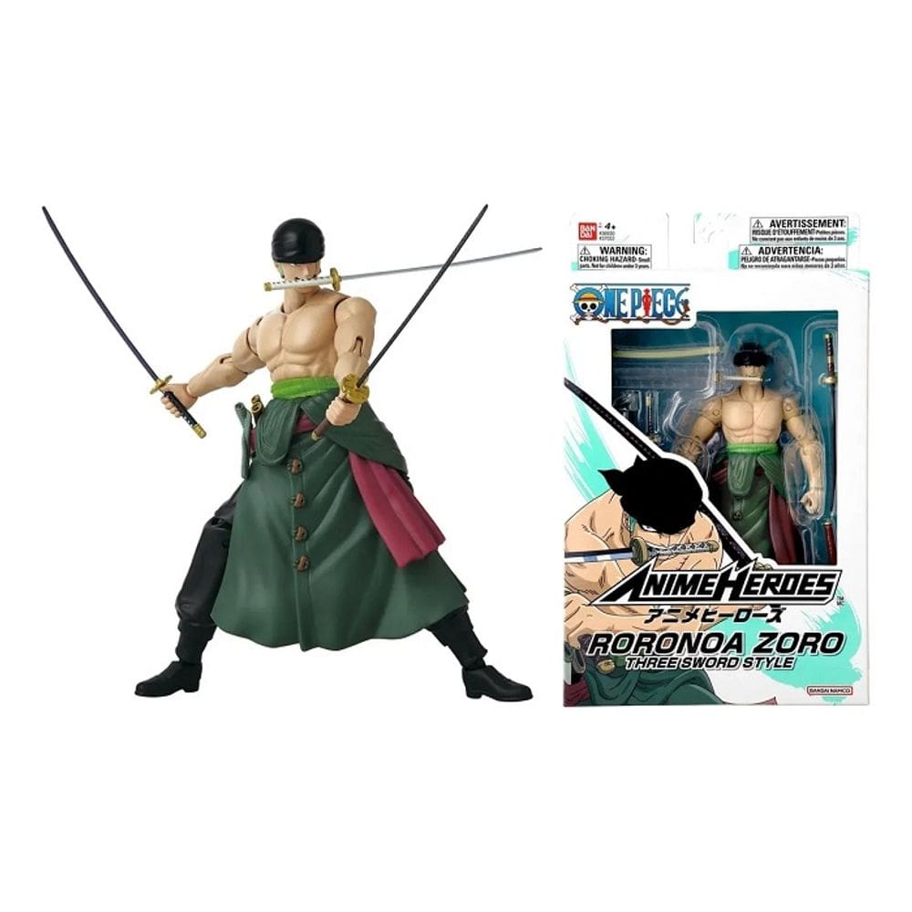 One Piece Anime Heroes Boneco Deluxe 16 cm Articulado Roronoa Zoro Estilo Três Espadas – Bandai/Sunny