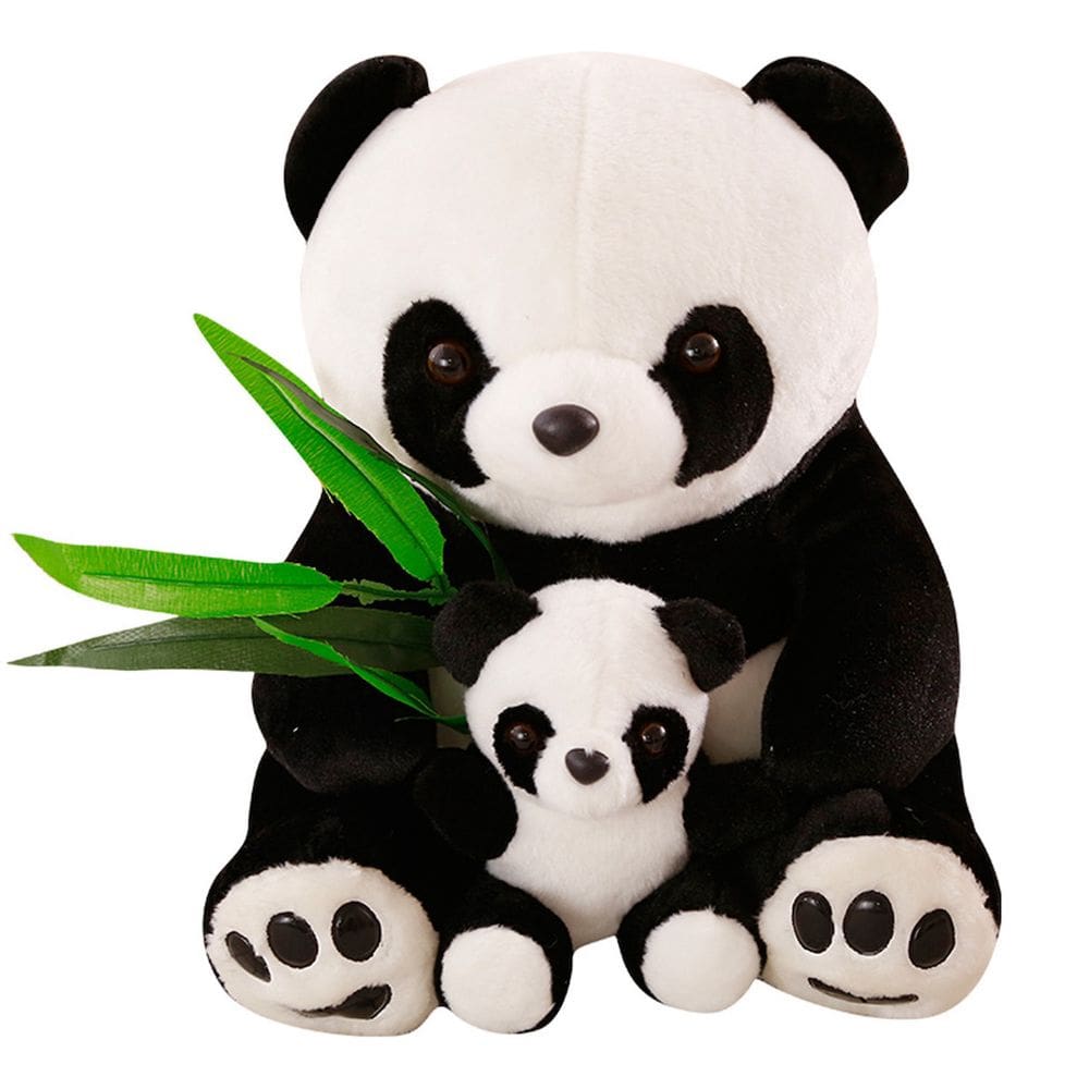 Boneco de pelúcia Panda com folha de bambu branca e preta 25cm