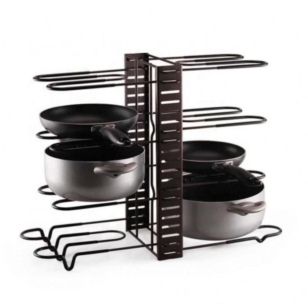 Organizador Panelas Frigideiras Rack Inox Ajustavel Armarios Bancadas Suporte Multiuso Grande 8 Divisorias Paneleiro Coz