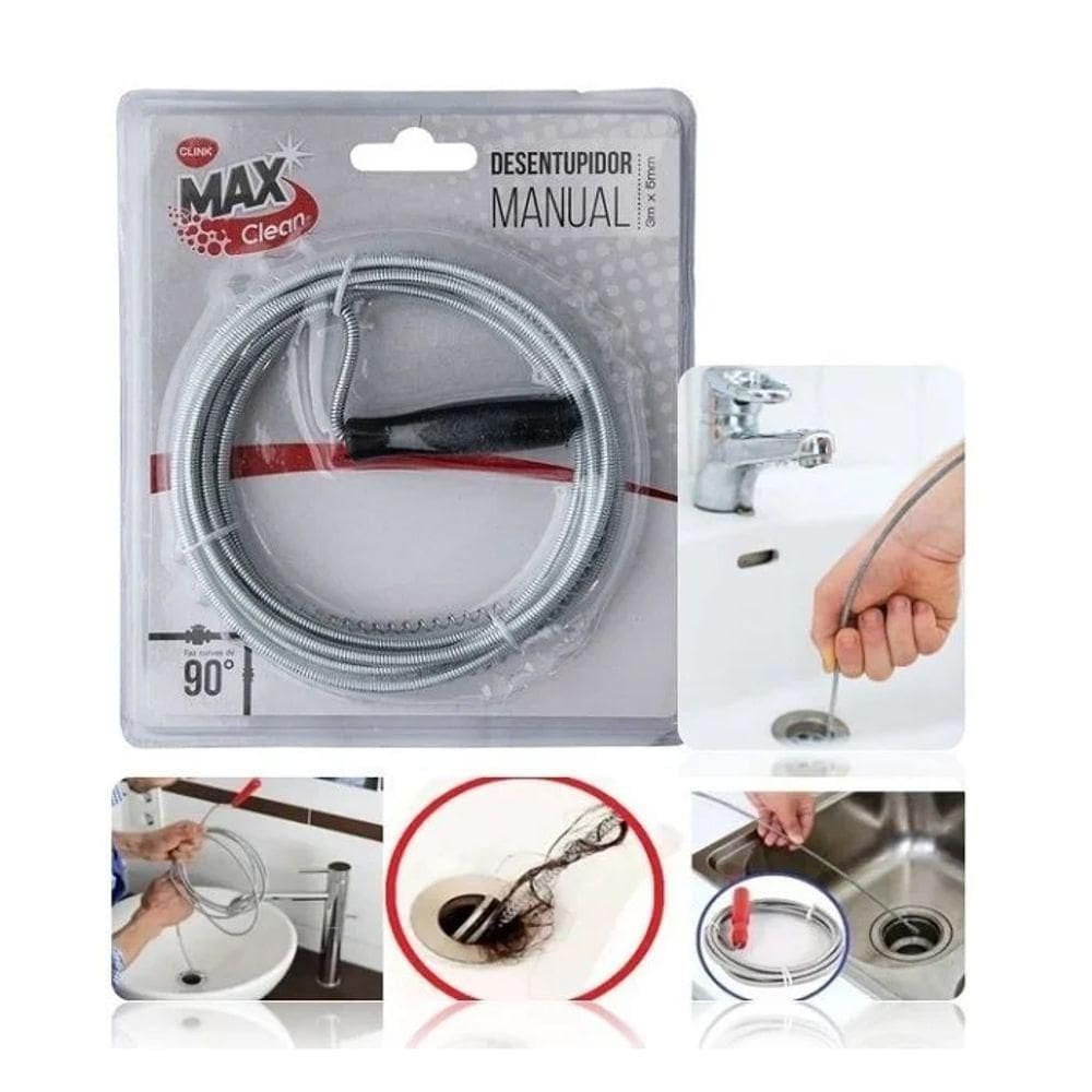 Desentupidor Tubulação Manual Flexível Aço Cano Ralo 3m Pias