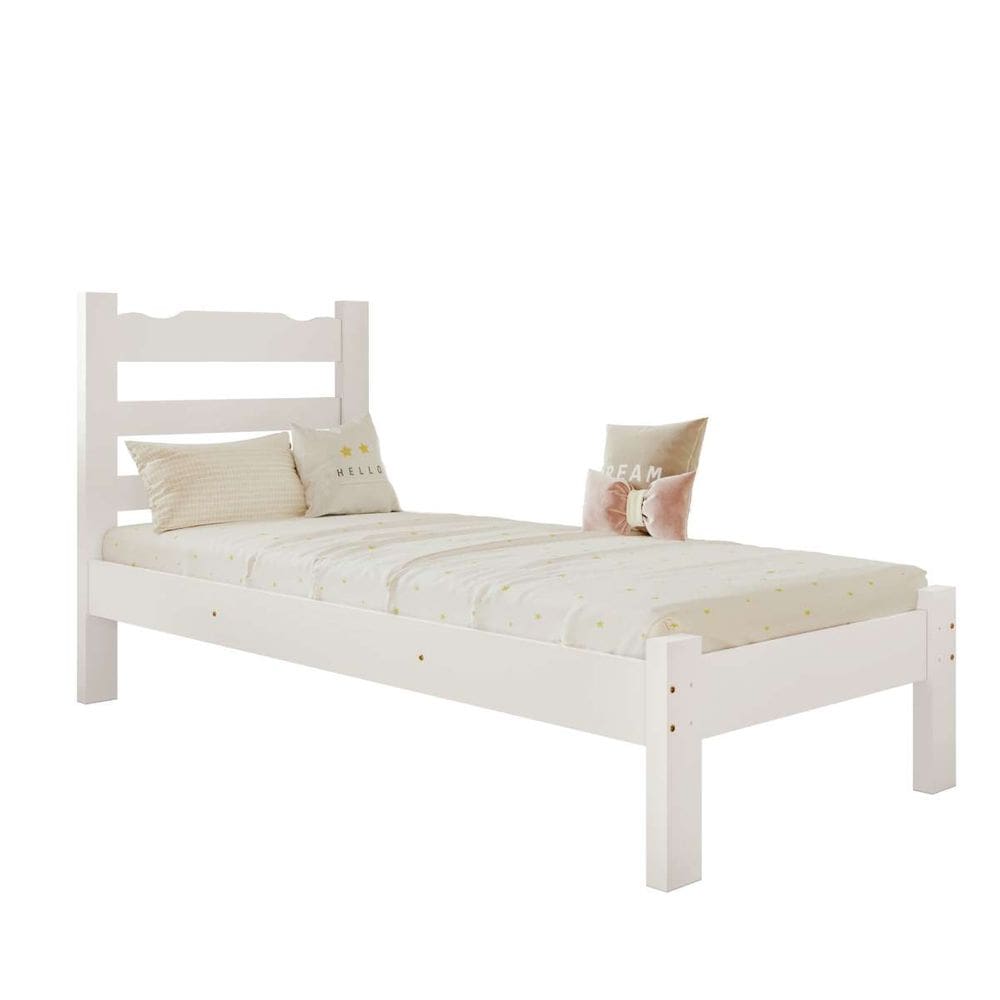 Cama Solteiro Nemargi Madeira Macia Reforçada Cor Branco