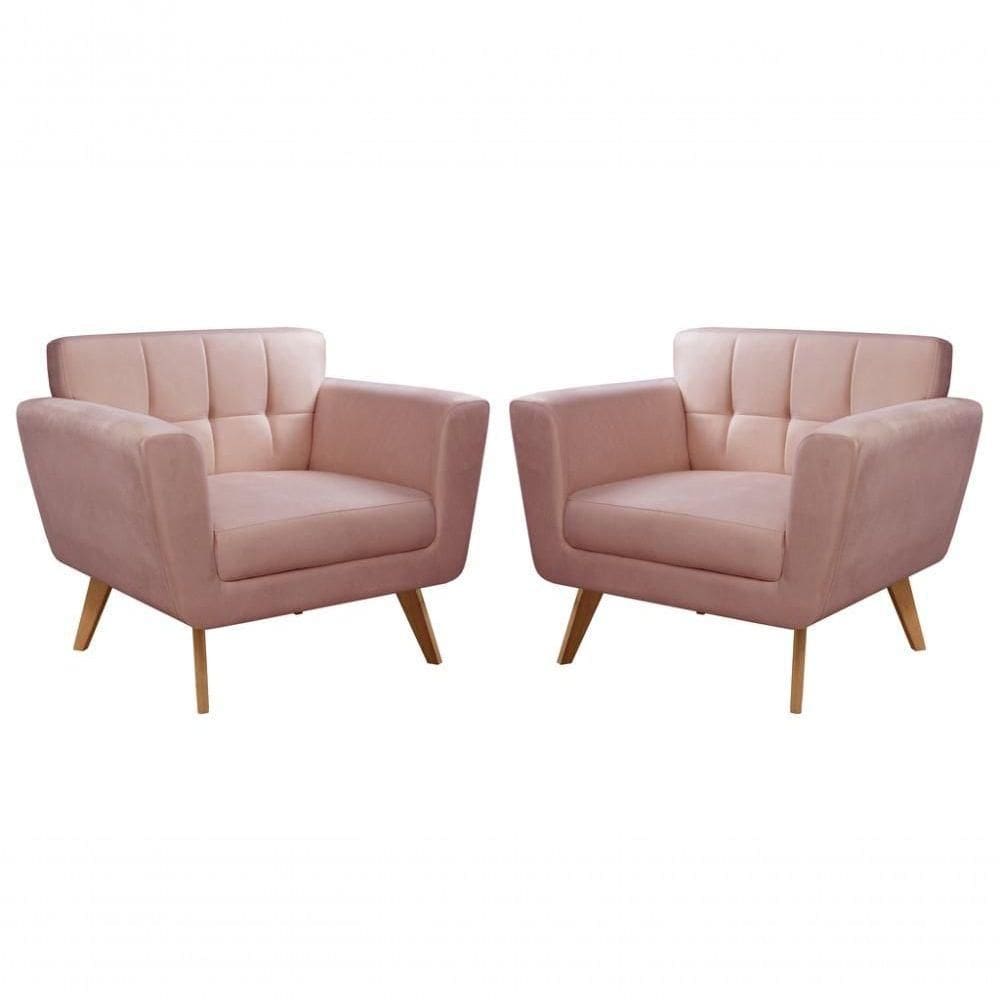 Conjunto 2 Poltronas Bruna Confortável Decorativa Moderna - Veludo Rosê 390