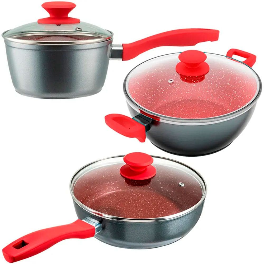 Jogo de Panelas Philco Antiaderente Redstone 3 Pecas Tampa em Vidro