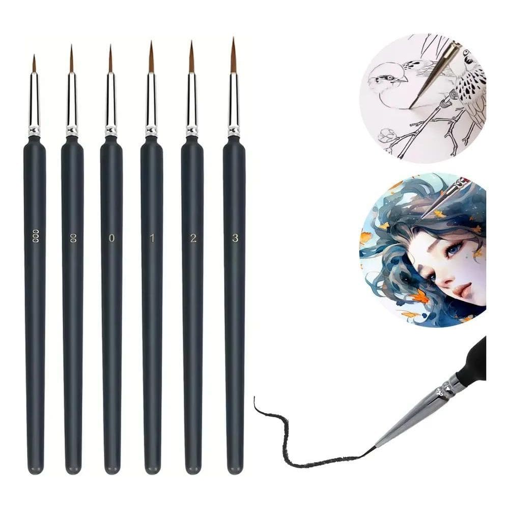 2X Kit 06 Pinceis Traços Finos Pintura Tela Aquarela Modelis