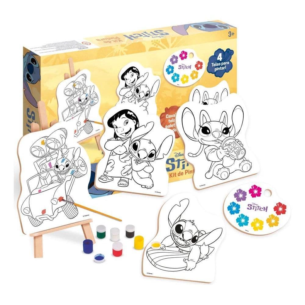2X Kit De Pintura Stitch Disney Com 4 Telas Em Madeira