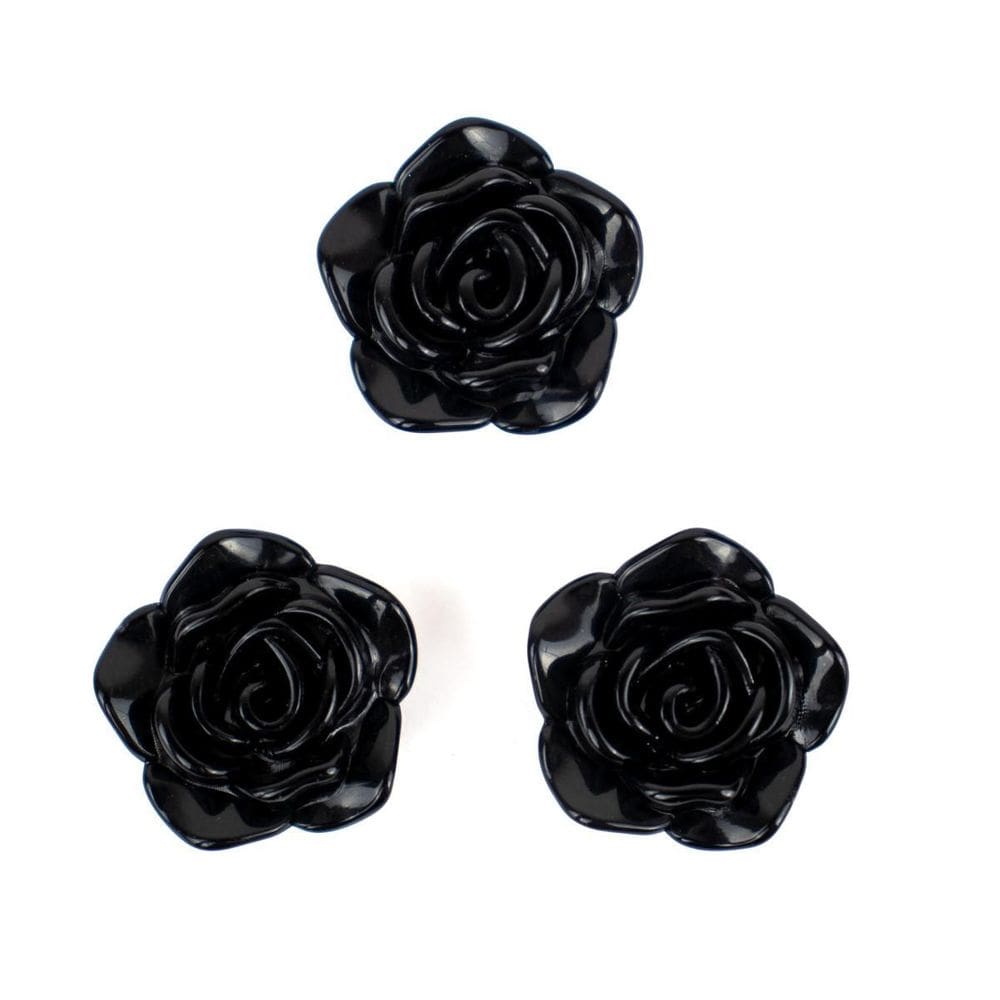 Kit C/3 Miçangas Em Resina Flor Rosa Negra 2 Cm