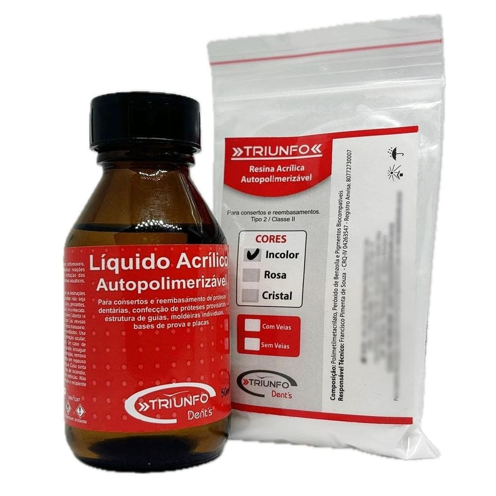Kit Resina Acrílica Auto Pó Incolor 20G + Líquido 50Ml Cola