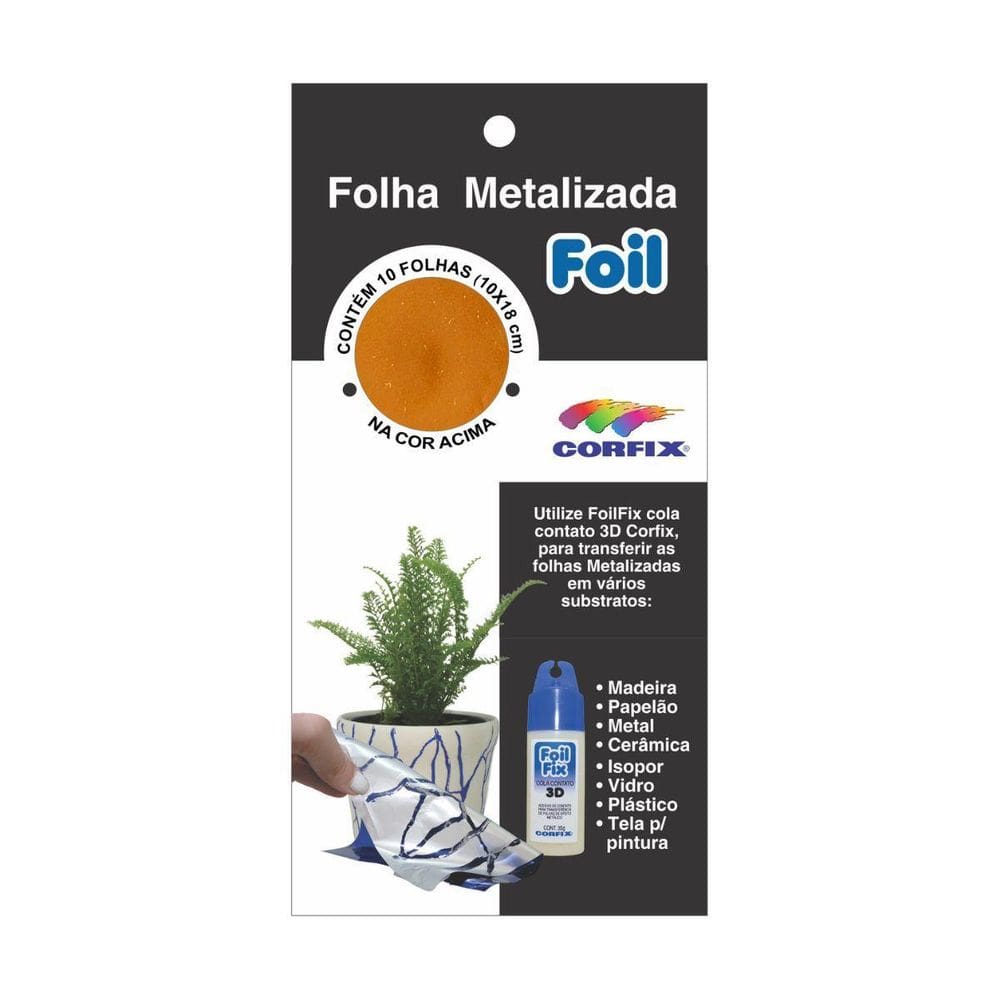 Folha Metalizada Foil Corfix 10X18Cm Cobre Com 10 Folhas