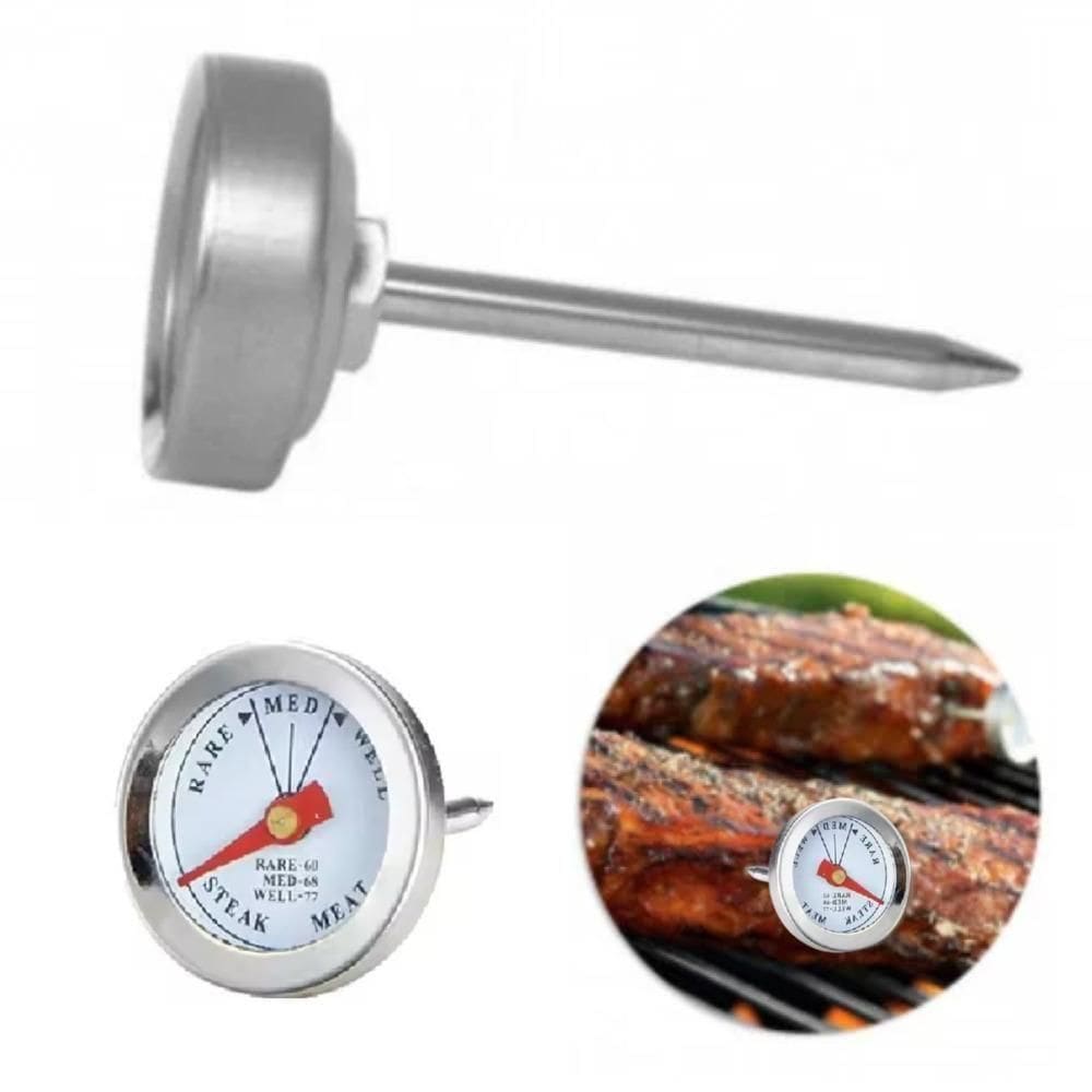Termometro Culinario Espeto Inox Analogico Temperatura Ponto Da Carne Churrasco Aves Steak Profissional