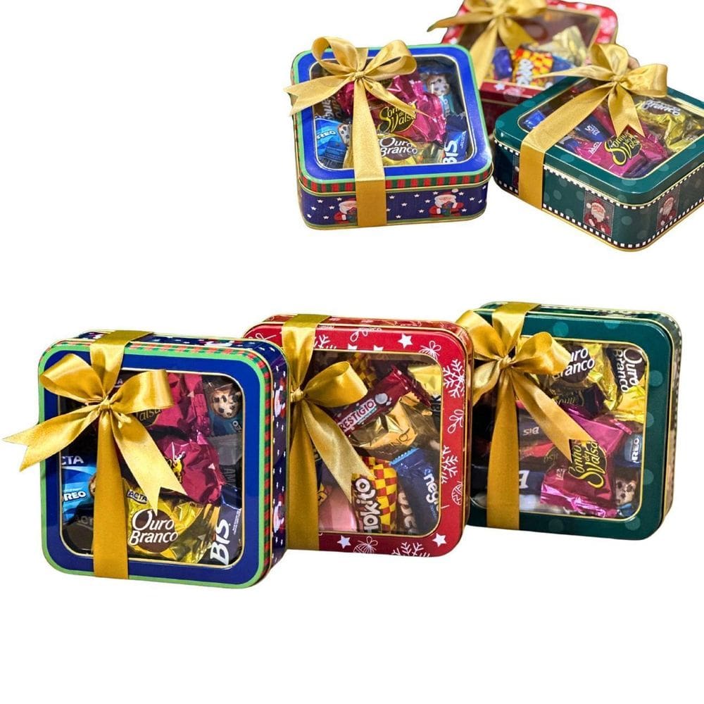 Kit 03Un Latas Natal Com Visor Decorada Com Bombons Presente