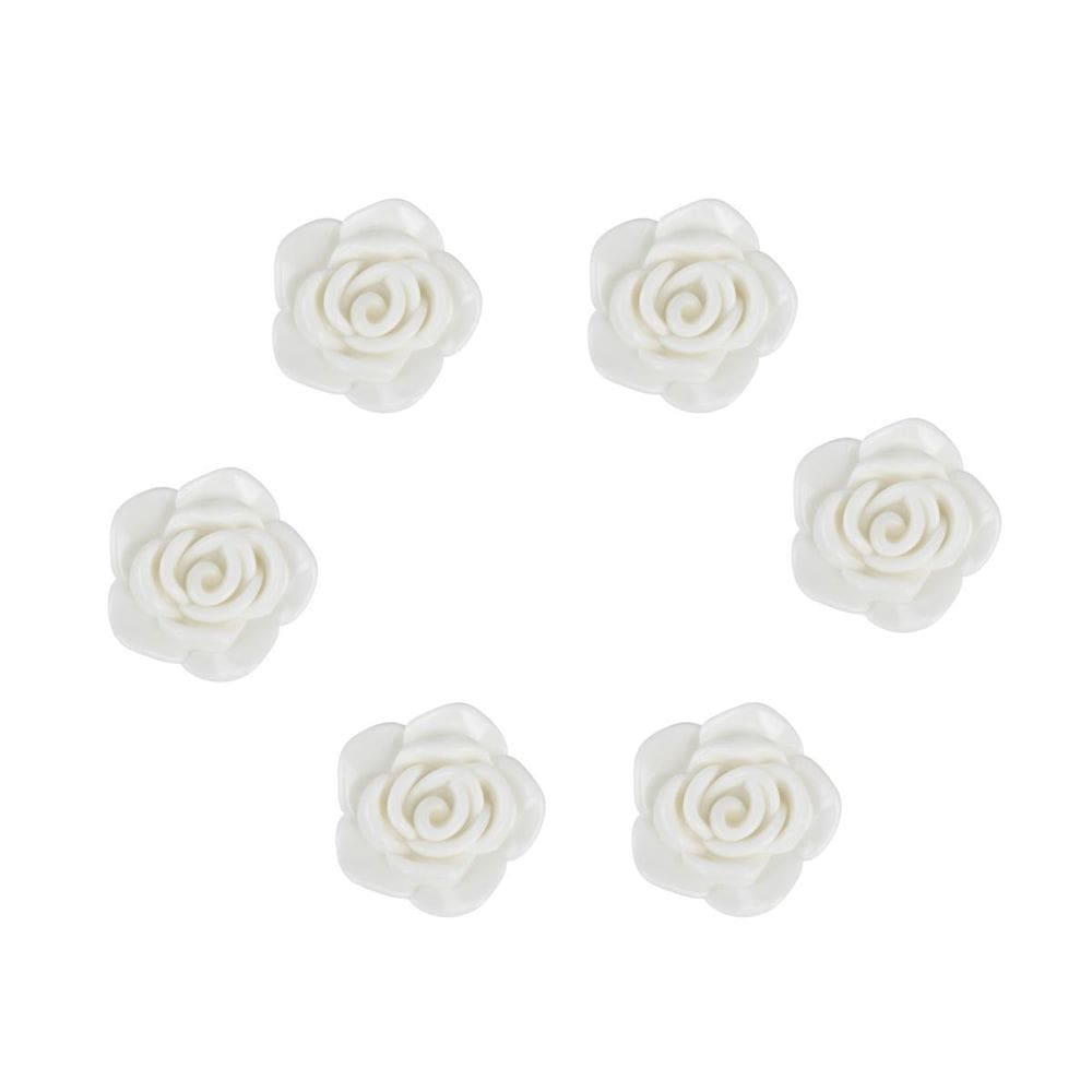 Kit C/6 Miçangas Em Resina Flor Rosa Branca 2 Cm