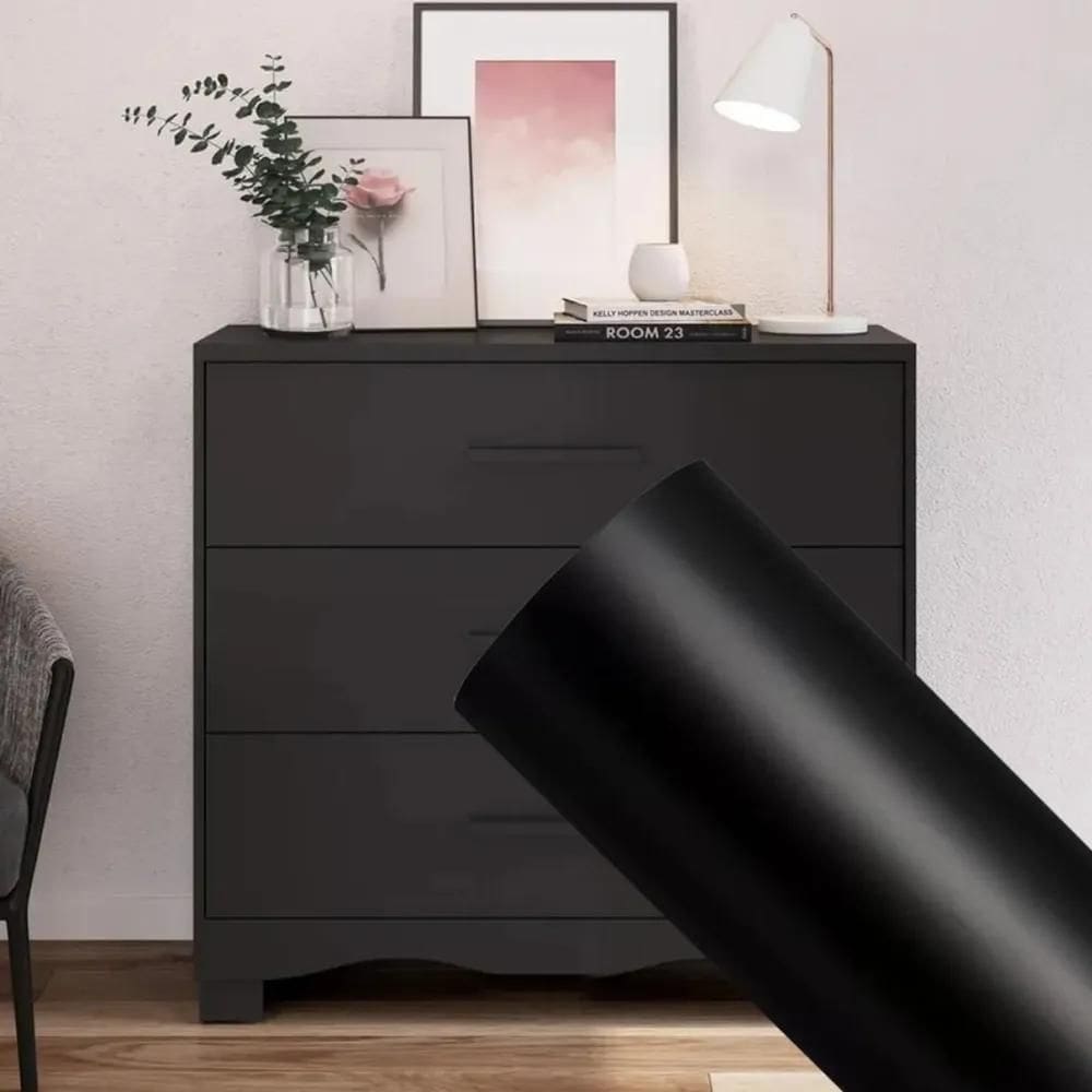 2X Papel Adesivo Contact Fosco 2M X 45Cm Cores Cor Preto