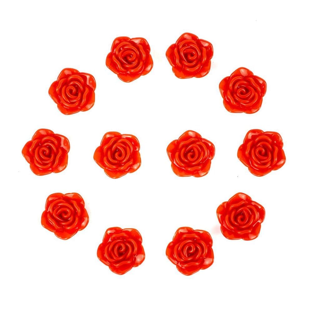 Kit C/12 Miçangas Em Resina Flor Rosa Vermelha 2 Cm