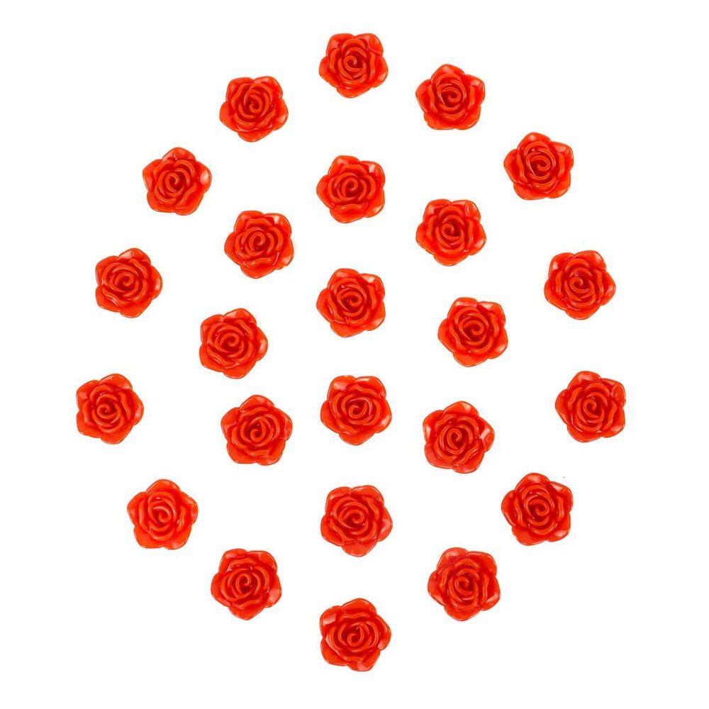 Kit C/24 Miçangas Em Resina Flor Rosa Vermelha 2 Cm
