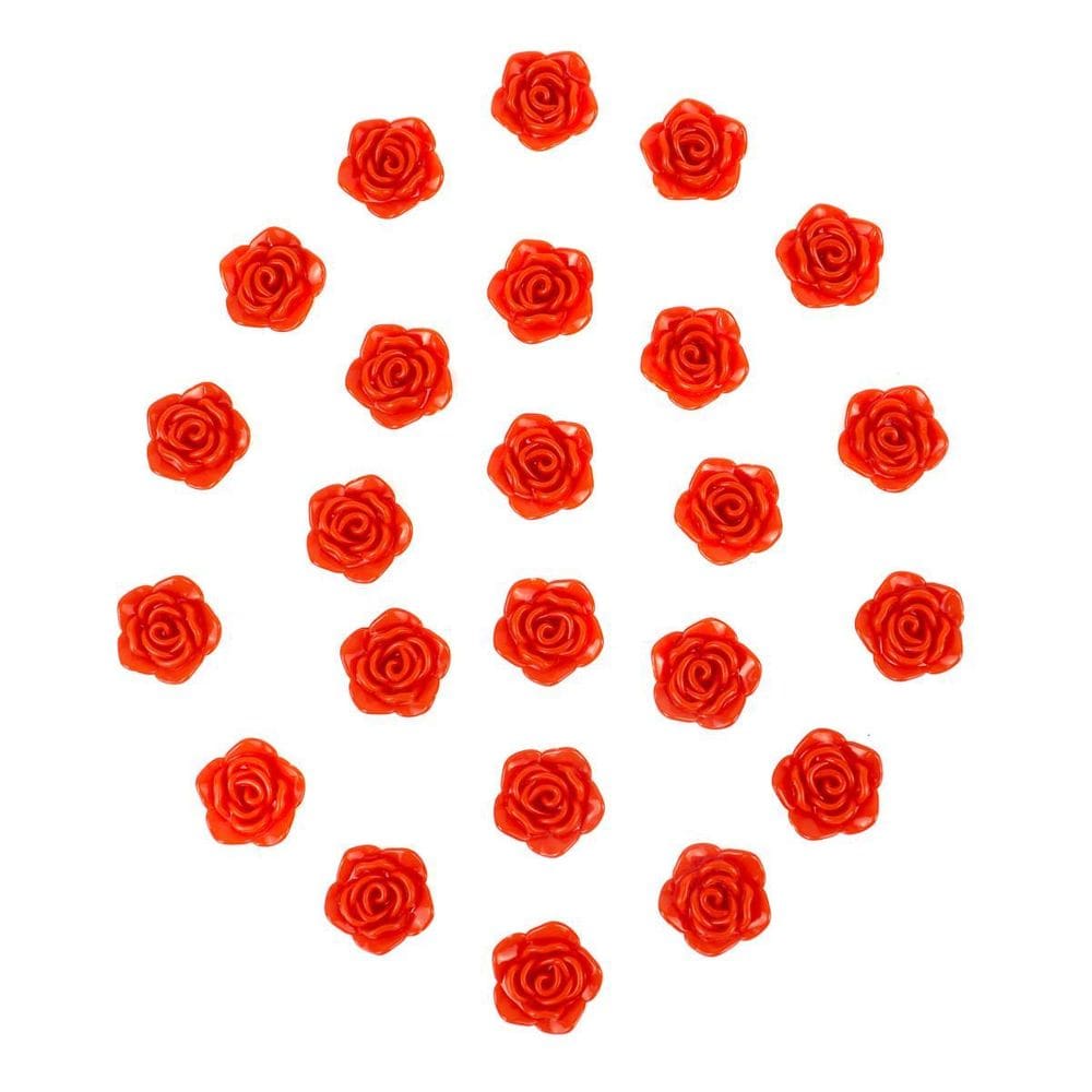 Kit C/24 Miçangas Em Resina Flor Rosa Vermelha 2 Cm