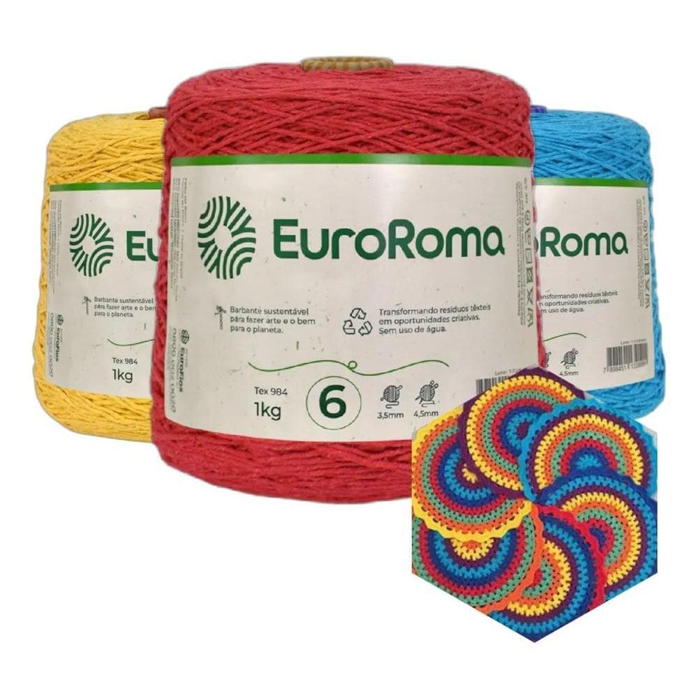 2X Barbante Euroroma 1 Kg Fio 6 Para Croche Trico Varias Cor