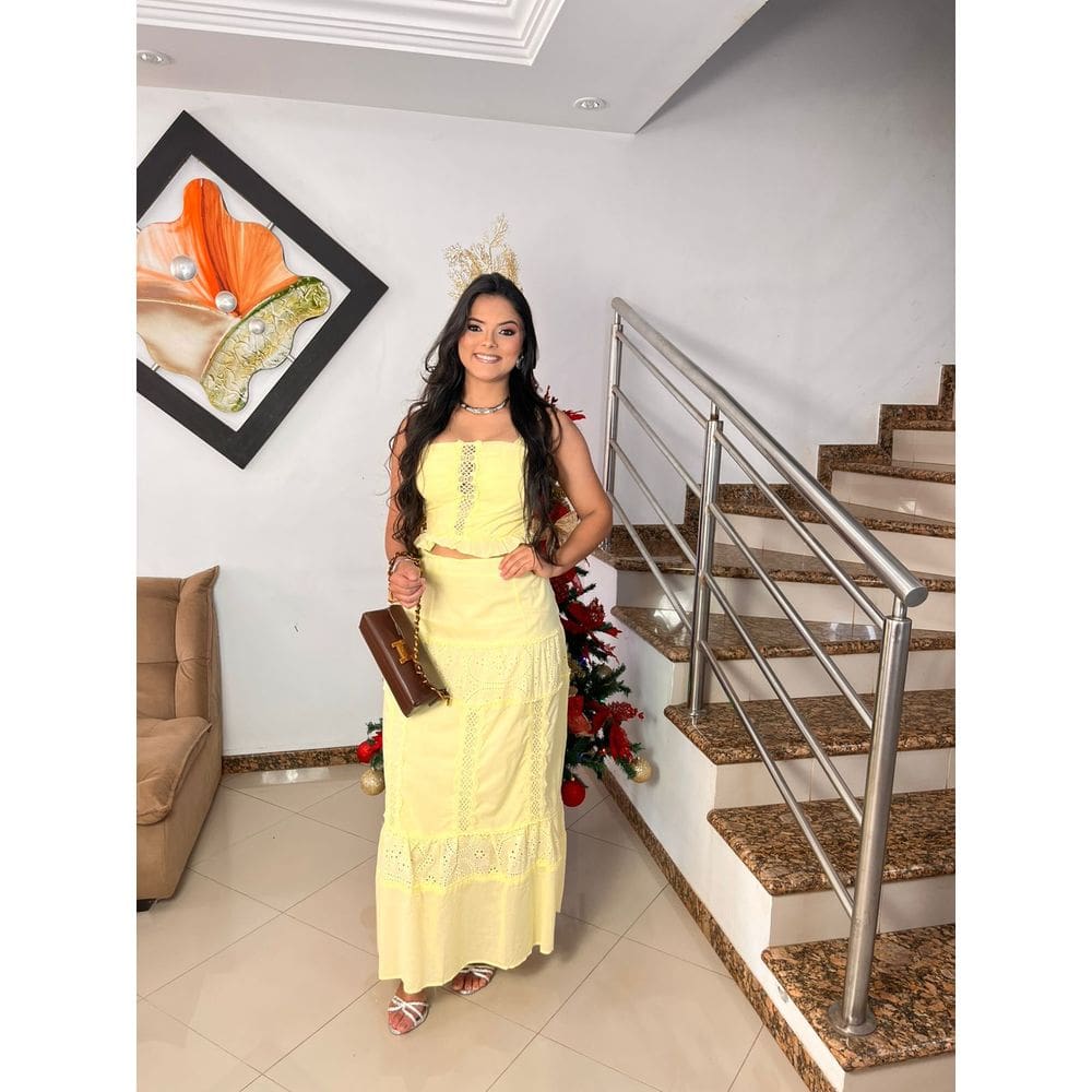 Conjunto Borado A Laser Saia Midi Blusa Cropped Crisconf