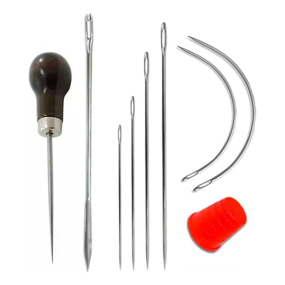 2X 07 Agulhas Agulhão Vazador Dedal Costura Couro Lona Estof