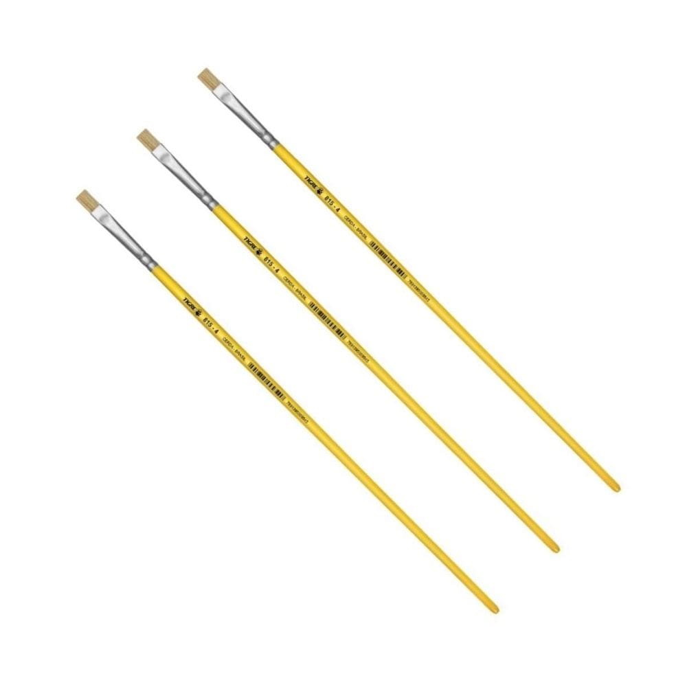 Kit 3 Pincel Chato Longo Cerda Natural 815-4 Nº4 Fino Tigre